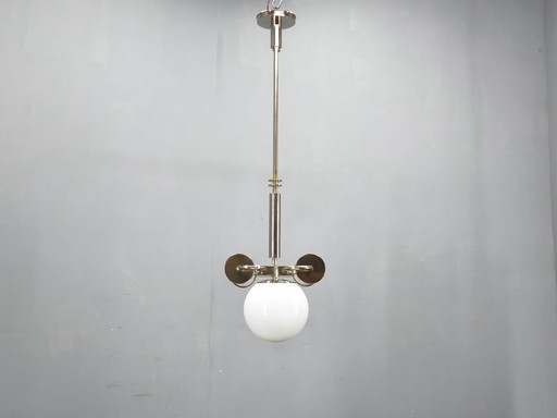 Exceptional Bauhaus Chrome Chandelier with Glass Shades, 1930s