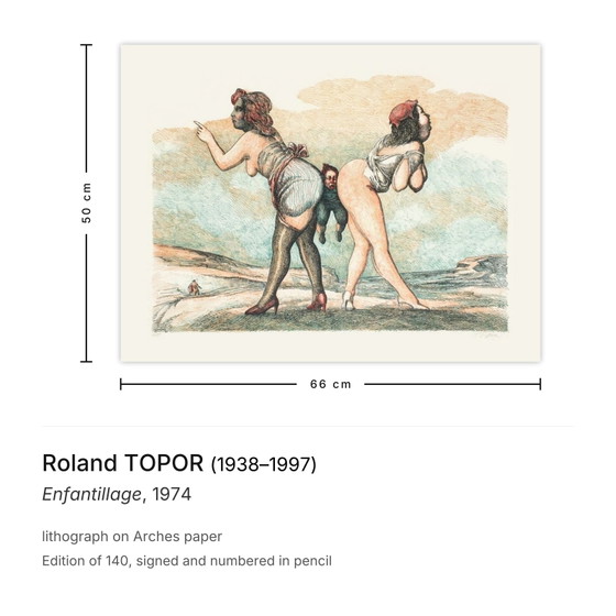 Gesigneerde lithografie van Roland Topor, Enfantillage, 1974. – Litho's & Zeefdrukken, Paper (photo 3 of 5)