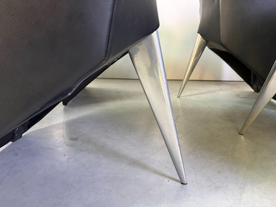 J. Lang Armchairs by Philippe Starck for Driade, 1980s, Set of 8, Leather, Plastic, Black (photo 13 of 16)