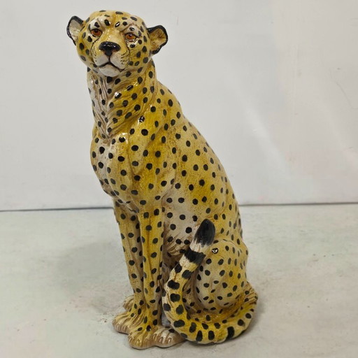 Statua di leopardo di grandi dimensioni, ceramica italiana degli anni '60.