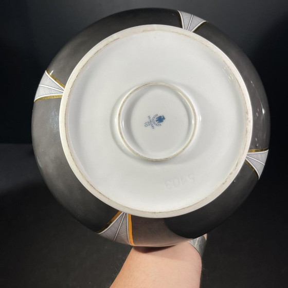 Grand Vase en Porcelaine Dorée par Change Szasz pour Hollohaza, Hongrie, années 1970 (photo 12 of 13)