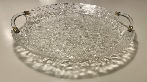 italienisches Tablett aus Plexiglas in Eisglas Optik mit Messing details