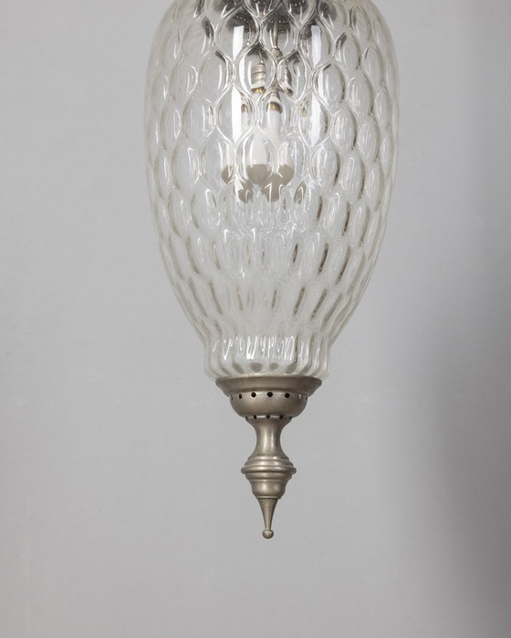 Image 1 of  Pagina 1 van 10 jaren 1960 vintage hanglamp in gedecoreerd glas Italiaans ontwerp