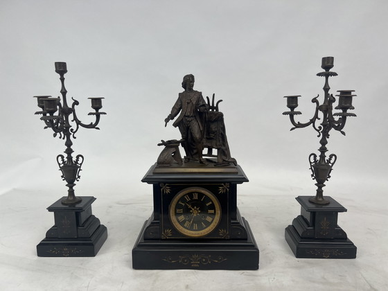 Image 1 of Ensemble de cheminée antique en trois parties « Dalibon Frères au Havre » ca. 1880-1890