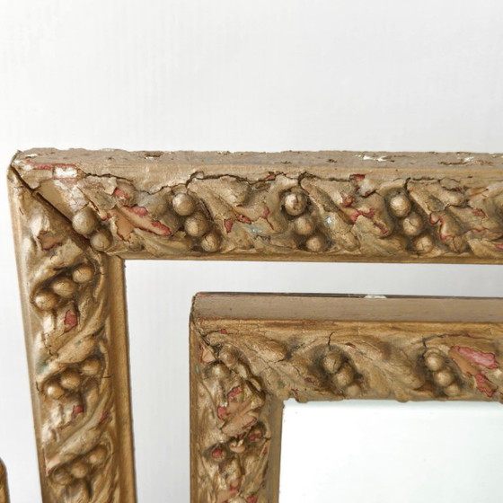 Image 1 of Specchio trittico vintage anni '50 in legno intagliato con lacca dorata, anni '50, autoportante