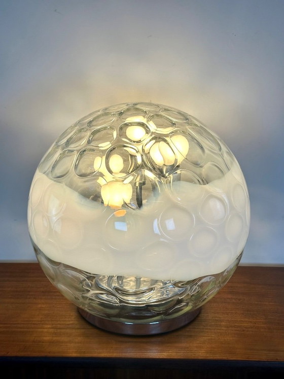 Vintage Murano Blown and Bubbled Glass Ball Lamp 1970s – Table lamps, Murano Glass (photo 12 of 13)