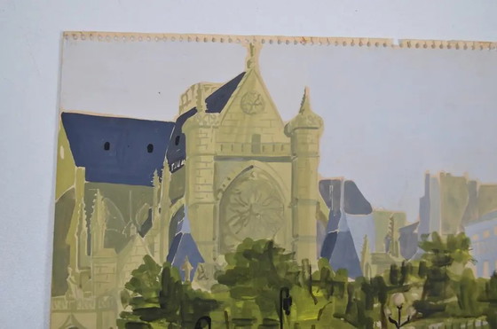 Französische Schule des 20. Jahrhunderts "Paris - Blick auf St Germain L'Auxerrois" Gouache Monogrammiert, (photo 4 of 11)