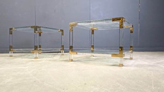 Image 1 of Vintage lucite and brass side tables, 1980s