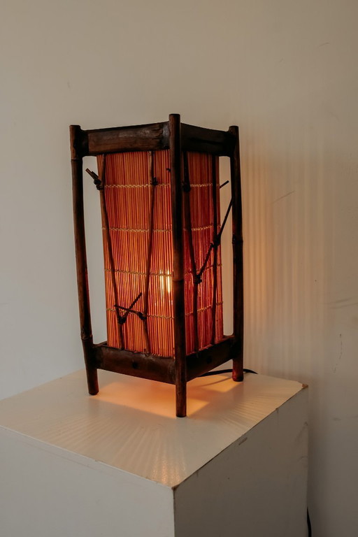Vintage bamboo table lamp with reed panels, 1960s – tafellampen, Rattan, Wood (photo 2 of 9)