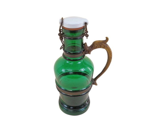 Image 1 of Bottiglia di liquore vintage Herrenhäuser – vetro verde con tappo in metallo – Germania