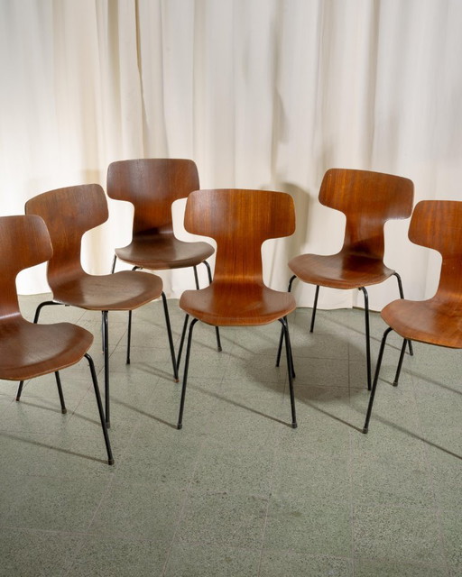 6x Fritz Hansen Hammer Chair Arne Jacobsen