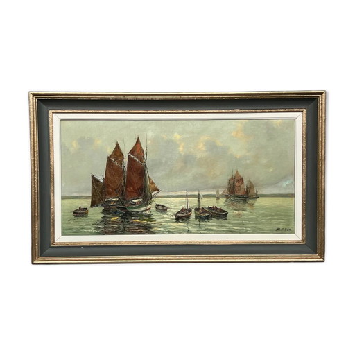 Albert Bern ( ) « Paysage marin ». Impressionnisme. – schilderijen tekeningen, Canvas, Vintage