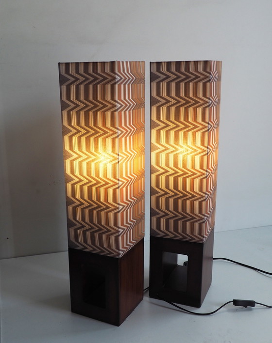 Image 1 of Vintage Wood Table Lamp/ Shadow Missoni Fabric