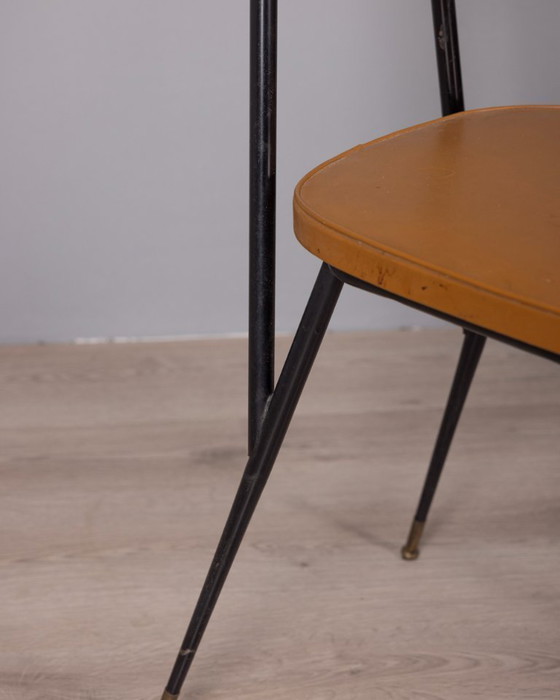 Image 1 of Set of 6 Vintage 1960s Metal and Leather Chairs, Italian Design