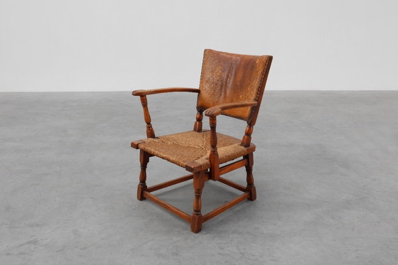 Image 1 of Poltrona in pelle e rovere di Theo Ruth per Artifort, Paesi Bassi, 1940