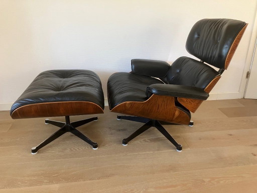 Sillón Eames Lounge original con otomana. – Vitra, fauteuils, Leather, Metal