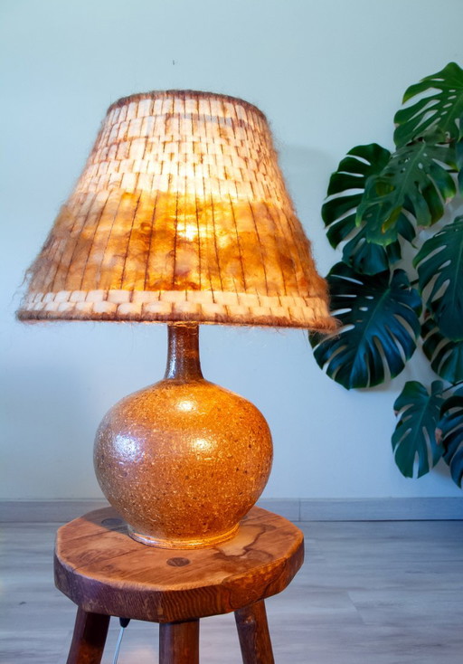 Lampe Grés Et Laine Brut, Signée Alain Blanchard, 1970