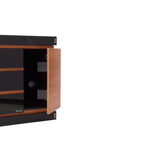 Image 1 of Black lacquered wood and teak vintage storage cabinet by Pierre Cardin, 1970