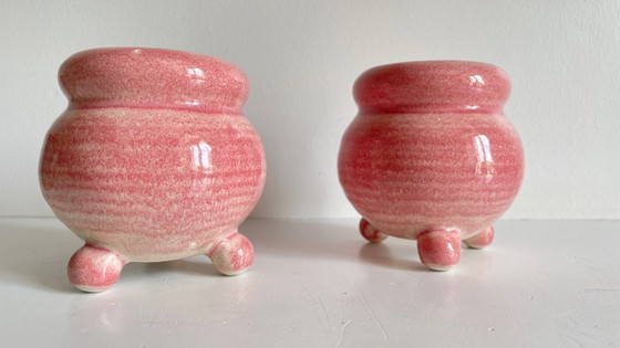 Image 1 of Pair of Pink Ceramic Candle Holders
