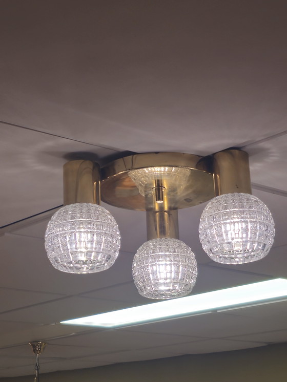 Image 1 of Vintage Brass Ceiling Light Ceiling Lamp Glass Limburg
