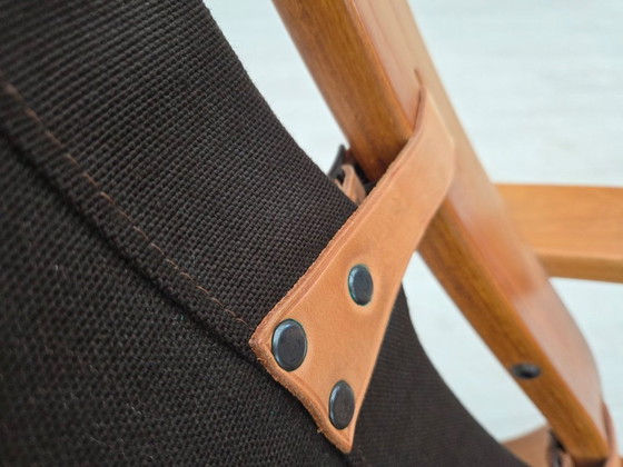 Image 1 of Fauteuil danois des années 1970 de la marque Komfort, cuir, toile et bois courbé.