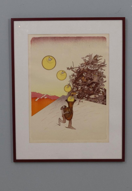 Image 1 of Litografia a colori firmata “Hudebníci”, Stanislav Holý, anni '80-'90, Cecoslovacchia