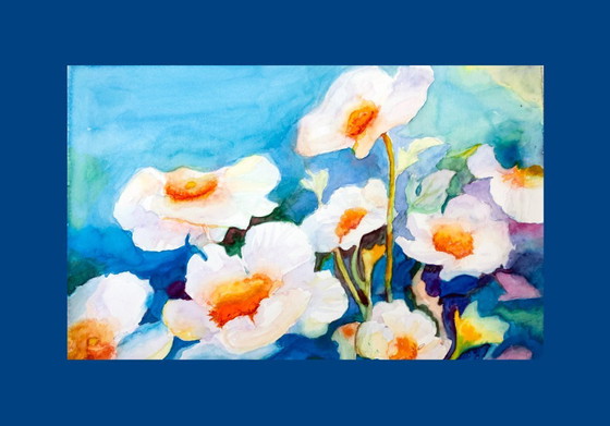 Image 1 of Watercolor Painting of Flowers. Watercolor Painting of Flowers. Hand-Painted and Signed Watercolor with Flowers. New.