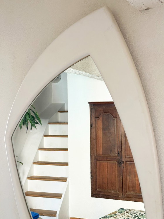 Image 1 of Very large unstructured Space Age wall mirror in wood. France, 1970s