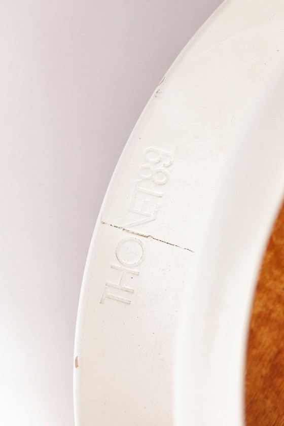 Image 1 of Sgabello vintage Thonet - Legno laccato bianco e pelle marrone - Anni '90-2000