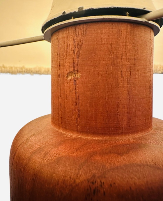 Image 1 of Teak table lamp with original fabric shade - Domus, Denmark, 1960s