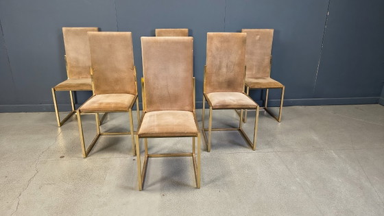 Image 1 of Vintage messing eetkamerstoelen van Belgochrom, set van 6 - jaren 70