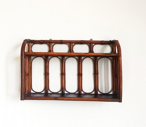1960s vintage rattan wall shelf