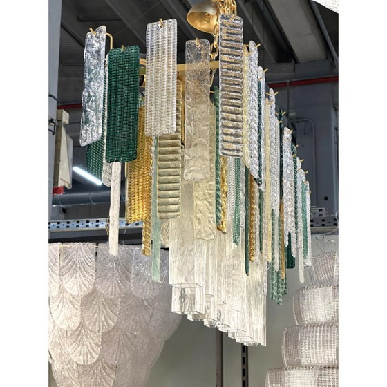 Image 1 of Large Italian Murano Glass “Listelli” Chandelier with Rectangular Strip Design – Simoeng