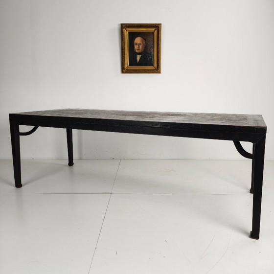 Image 1 of Tavolo da pranzo cinese Qing nero 230 cm – XVIII secolo, lacca originale