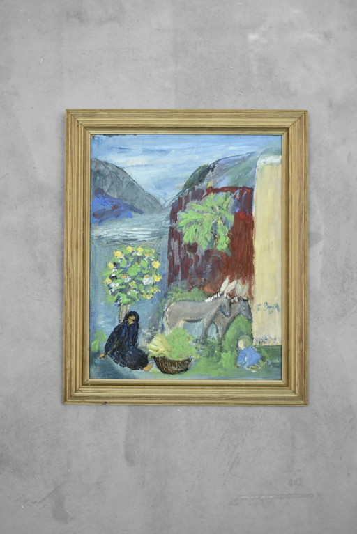 Frideborg Bryth, Oil on Board, 1950s, Framed