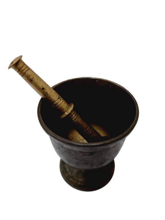 Image 1 of Early 1900s Brass Mortar with Pestle