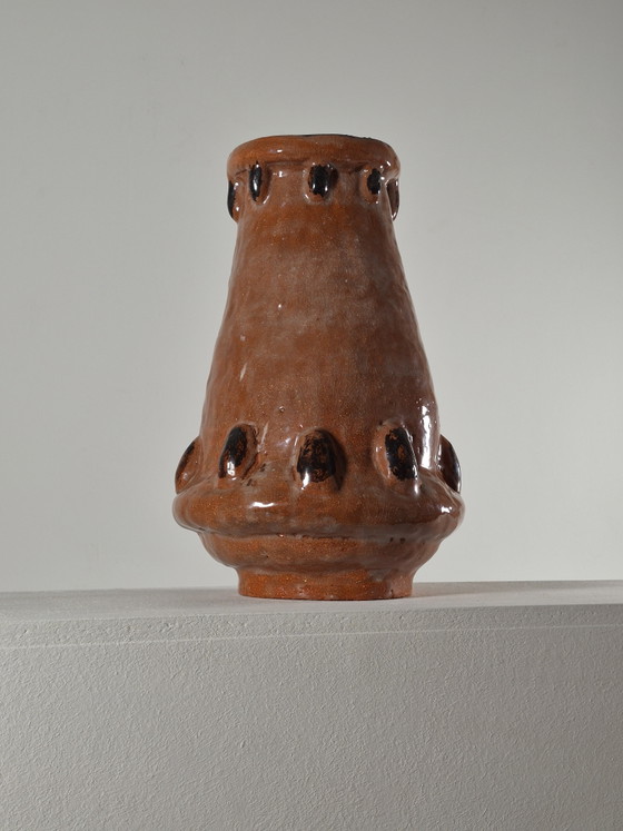 Large naive vintage ceramic vase by a blind artist (photo 7 of 14)