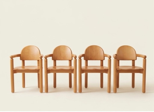 Set van 4 vintage fauteuils – toegeschreven aan Rainer Daumiller – massief beukenhout