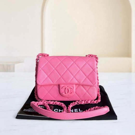 Image 1 of Chanel Classic Flap Seasonal Mini Square - Caviar Quilted Grained Calfskin All Pink Barbie Series 29