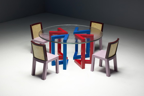 Image 1 of Postmodern Dining Table with Hand-Blown Glass Top, Italy, 1980s