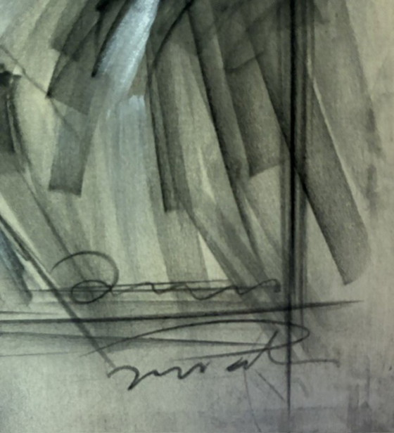 Mixed Media Conté, Gouache Chalk Drawing – Paintings & Drawings, Canvas (photo 10 of 11)