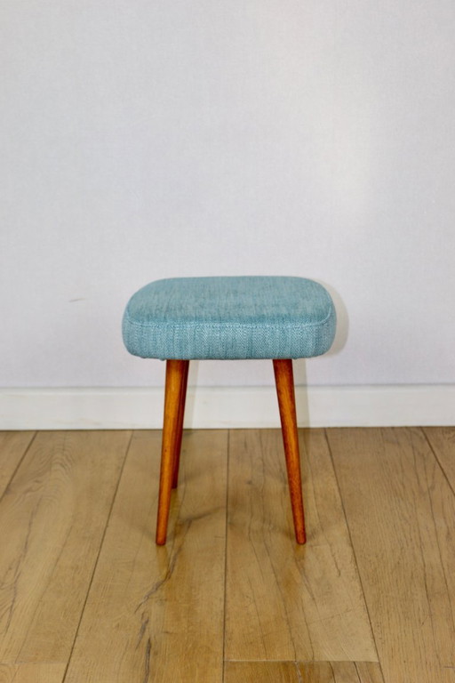 Taburete cuadrado vintage azul turquesa PRL de los años 70
