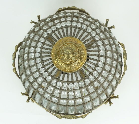 Image 1 of grande lampada da soffitto glamour anni '60 cristalli di vetro bronzo stile hollywood regency anni '60-'70