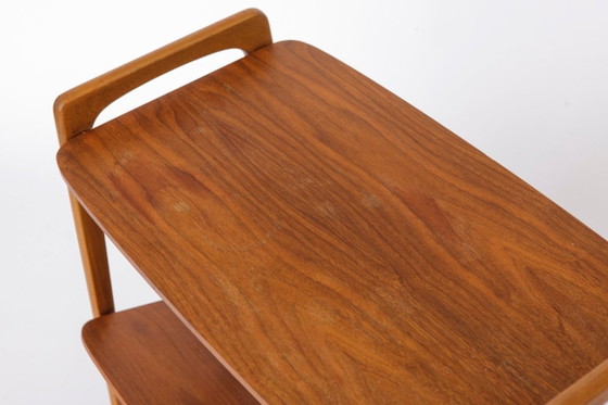 Image 1 of Vintage Bar Cart on Wheels, Mid Century Modern Trolley Table, 1960s German Tea Cart, Teak & Beech Wood