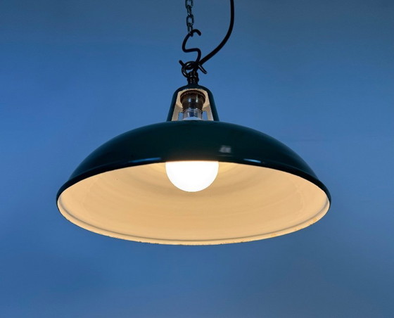 Image 1 of Industrial Green Enamel Factory Pendant Lamp, 1960s