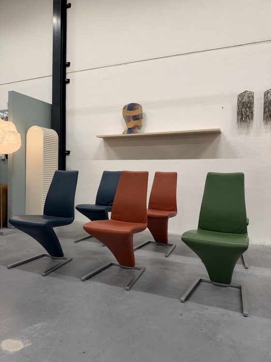 6 Rolf Benz 7800 Dining chairs green Orange Blue, Leather (photo 2 of 11)