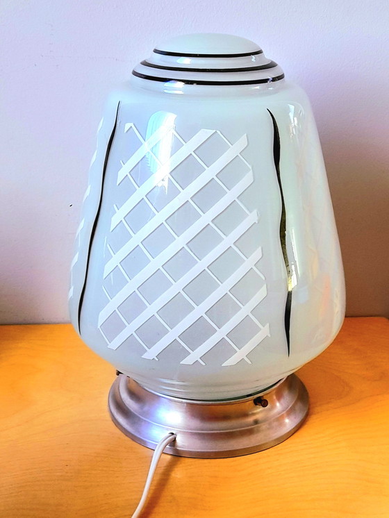 Image 1 of Art Deco screen-printed opaline lamp.