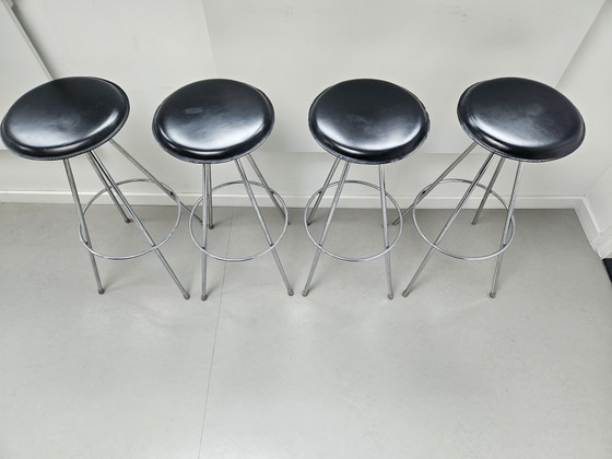 Image 1 of 4 sgabelli da bar vintage cromati neri