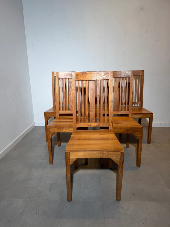 Juego de 6 sillas de comedor de teca maciza – madera maciza (photo 3 of 7)