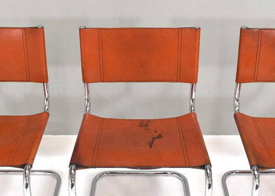 Image 1 of 4X Mart Stam S33 Chairs by FASEM in Chrome and Saddle Leather, Italy – 1970’s